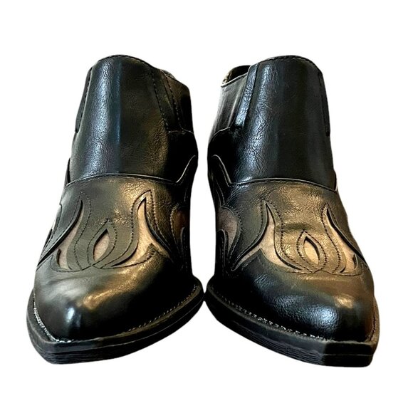 ROPER Sarah Leather Tooled-Inlay Embroidered Black/ Brown Ankle Boots Women-6.5 - Picture 10 of 16